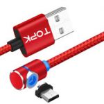 USB кабель магнитный угловой TOPK-MICRO RED