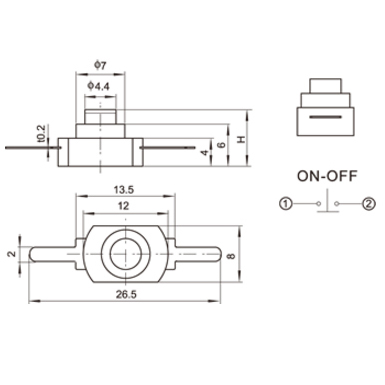 Кнопка HH1208-2.5 (PBS-128) з фіксацією ON-OFF