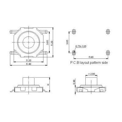 Кнопка SMD TTS5(TS-1252)-035 (5.2*5.2*3.5H)