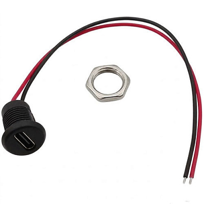 Гнездо USB Type-C 2pin с проводом 150mm Black