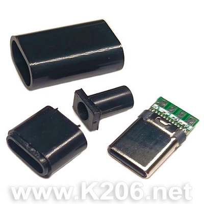 Вилка USB Type-C 4pin черная CN-18-07