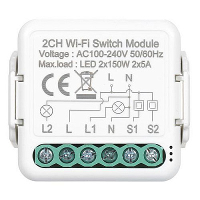 Wi-Fi вимикач 2 канали LED 2x150W 2x5A