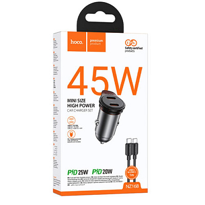 АЗП 12-24V Hoco NZ16B 2xUSB 45W Grey