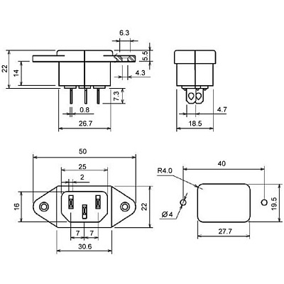 Штекер мережевий AS-05 (C14) 3pin мідь