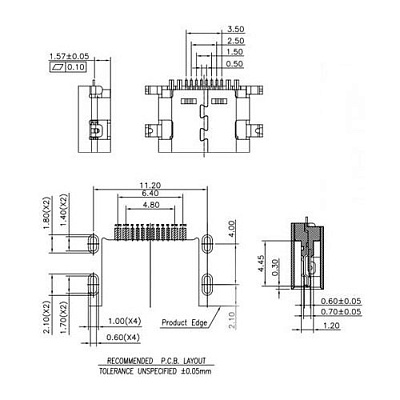 Гнездо USB Type-C 16pin t=1.6mm угловое C-09