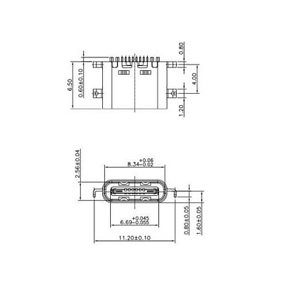 Гніздо USB Type-C 16pin t=1.6mm кутове C-09