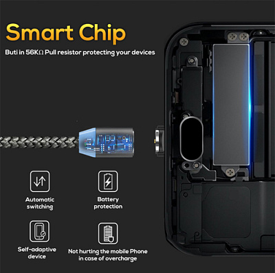 USB кабель магнітний TOPK-MICRO / BLACK