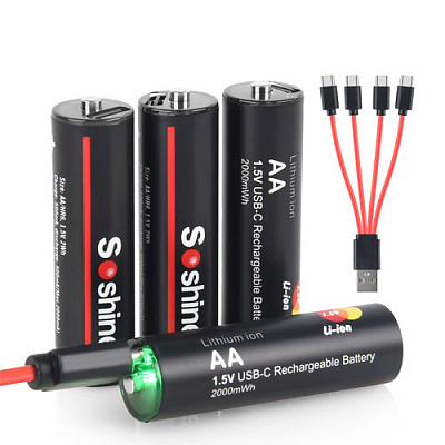 Аккумулятор AA Li-Ion Soshine 1.5V 2000mWh Protected USB Type-C