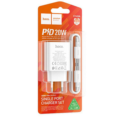 Зарядний пристрій 1*USB Type-C HOCO C143A WHITE