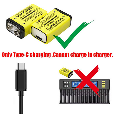 Акумулятор 1100mAh КРОНА 9V USB Type-C