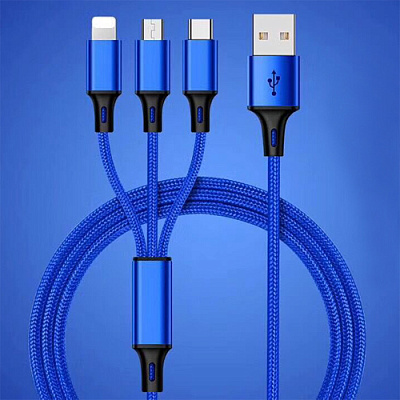 USB кабель 3-in-1 1.2m-BLUE /Нейлон/