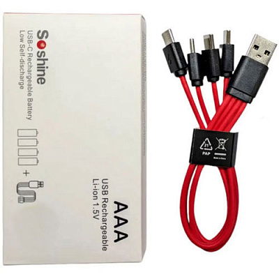 Акумулятор AAA Li-Ion Soshine 1.5V 1100mWh Protected USB Type-C