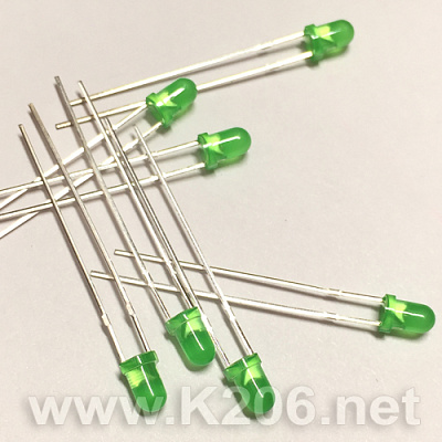 Светодиод 3mm зеленый диффузный