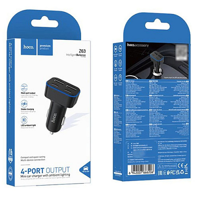 АЗУ 12-24V Hoco Z63 4xUSB Black