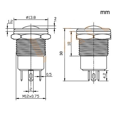 Кнопка антивандальная HQ12N/HJZ-12V-G-E