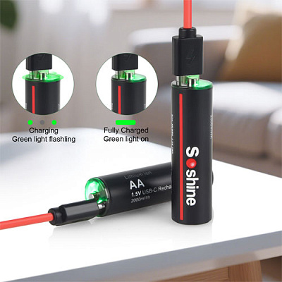 Аккумулятор AA Li-Ion Soshine 1.5V 2000mWh Protected USB Type-C