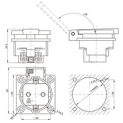 Розетка E-013 Black с крышкой rev.2 IP44