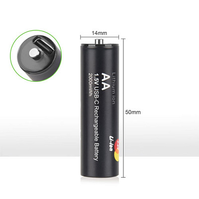 Аккумулятор AA Li-Ion Soshine 1.5V 2000mWh Protected USB Type-C