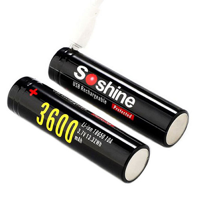 Акумулятор Soshine 18650USB-3.7-3600 micro USB