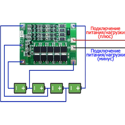 Плата защиты BMS-4S-40A с балансировкой