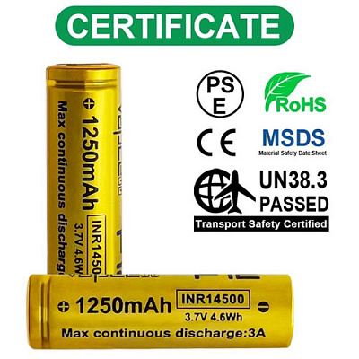 Акумулятор Vapcell INR14500 F12 1250mAh
