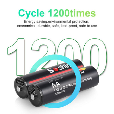 Аккумулятор AA Li-Ion Soshine 1.5V 2000mWh Protected USB Type-C