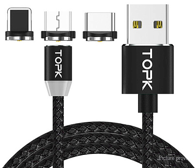 USB кабель магнітний TOPK-IPHONE/BLACK