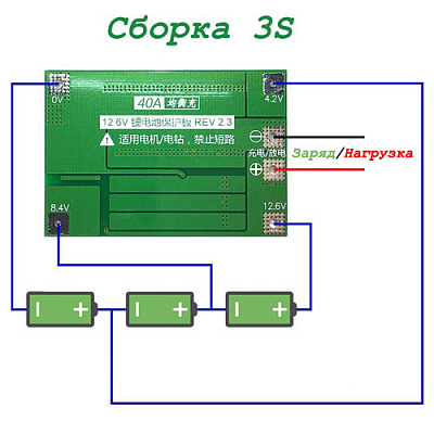 Плата защиты BMS-3S-40A с балансировкой