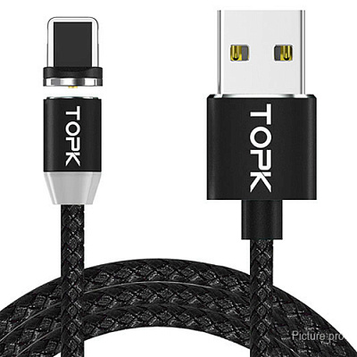 USB кабель магнитный TOPK-IPHONE / BLACK