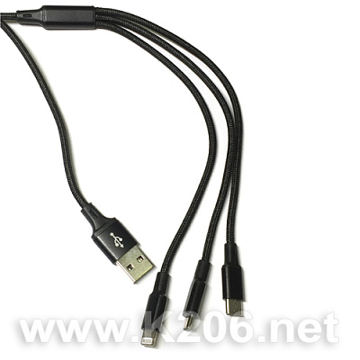 USB кабель 3-in-1 1.2m-BLACK /Нейлон/
