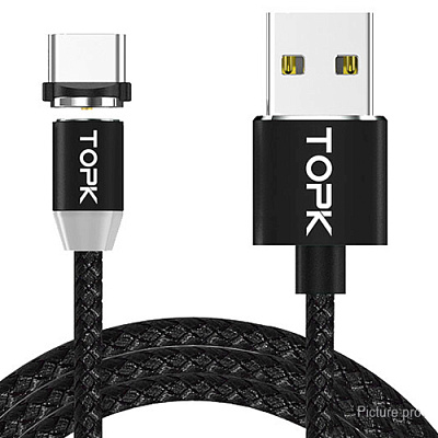 USB кабель магнітний TOPK-TYPE-C/BLACK