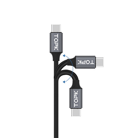USB кабель с индикацией TOPK-TYPE-C / BLK / BLUE