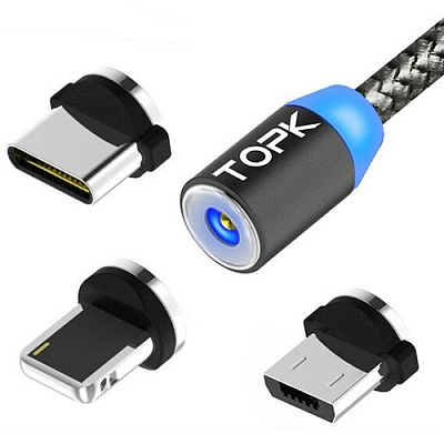 USB кабель магнітний TOPK-MICRO / BLACK