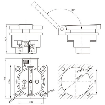 Розетка E-013 Black с крышкой IP44