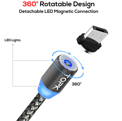 USB кабель магнітний TOPK-IPHONE/BLACK