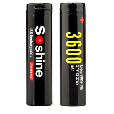 Акумулятор Soshine 18650USB-3.7-3600 micro USB