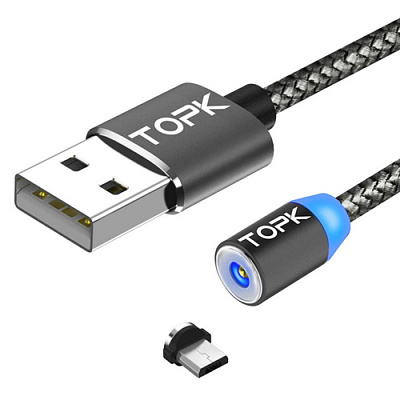 USB кабель магнитный TOPK-MICRO / GREY