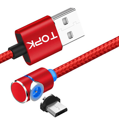 USB кабель магнітний кутовий TOPK-MICRO RED