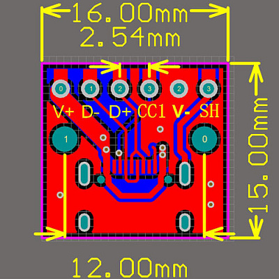 Адаптерна плата USB Type-C female 6 pin
