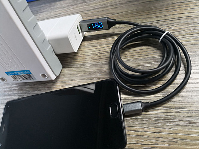 USB кабель с индикацией TOPK-TYPE-C / BLK / BLUE