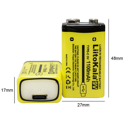 Акумулятор 1100mAh КРОНА 9V USB Type-C