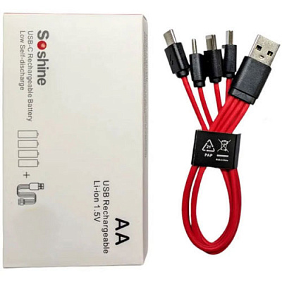 Аккумулятор AA Li-Ion Soshine 1.5V 2000mWh Protected USB Type-C