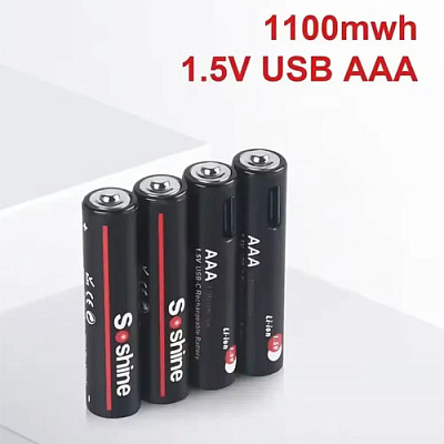Акумулятор AAA Li-Ion Soshine 1.5V 1100mWh Protected USB Type-C