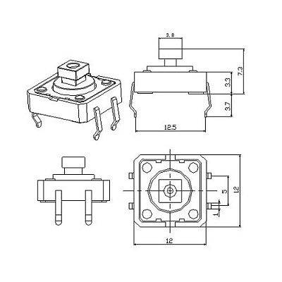 Кнопка тактовая TS-103T (12x12x7.3)