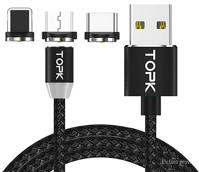 USB кабель магнитный TOPK-IPHONE / BLACK