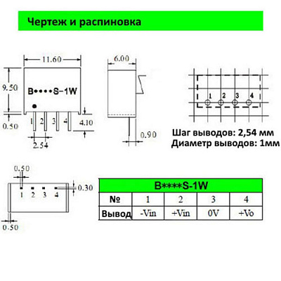 DC-DC перетворювач B1205S-1W (12V-5V)