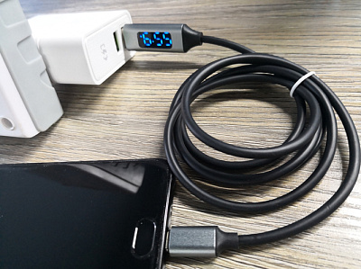 USB кабель з індикацією TOPK-TYPE-C/BLK/BLUE