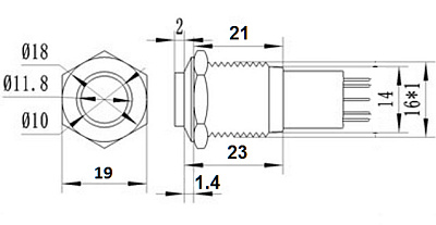 Кнопка антивандальная HQ16N/H11Z-12V-R