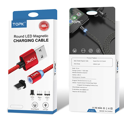 USB кабель магнітний TOPK-MICRO/GREY