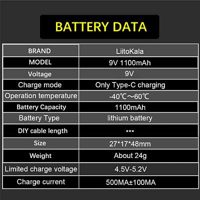 Аккумулятор 1100mAh КРОНА 9V USB Type-C